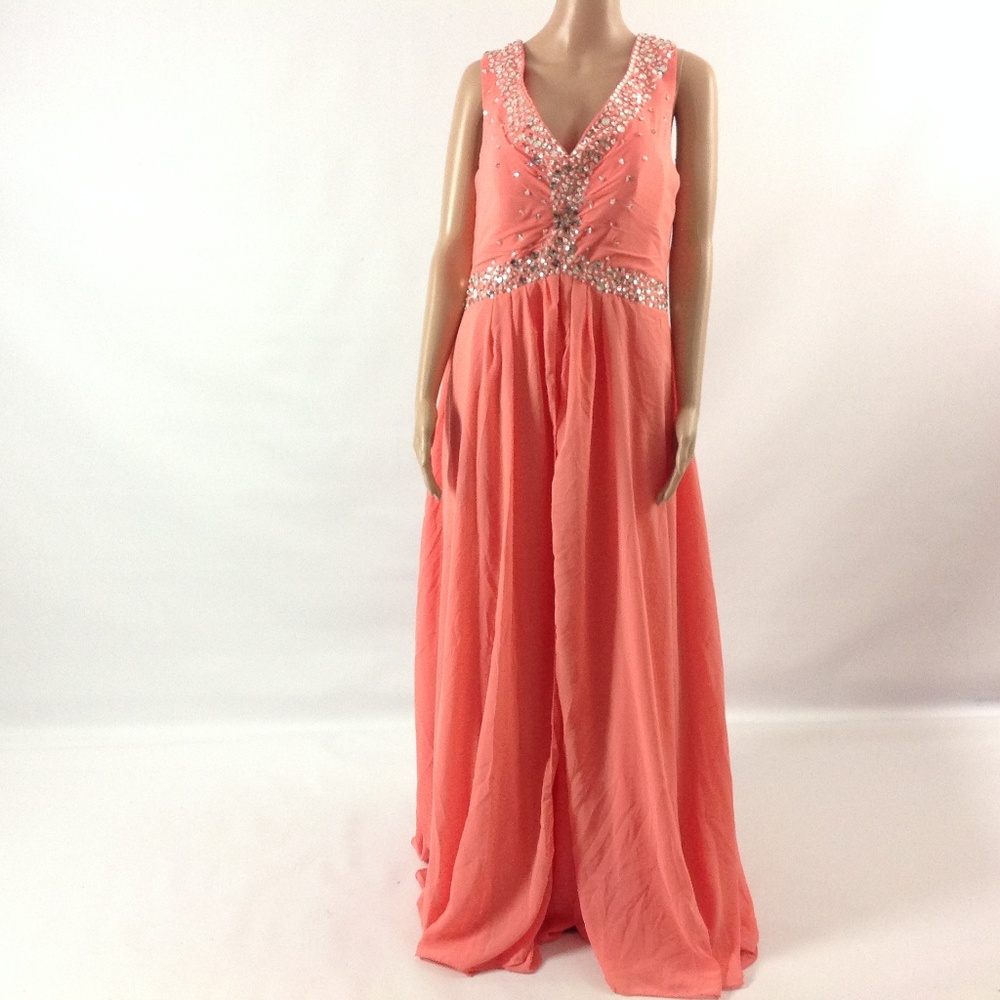 Women's Chiffon Long Dress Sequined Pink Size L